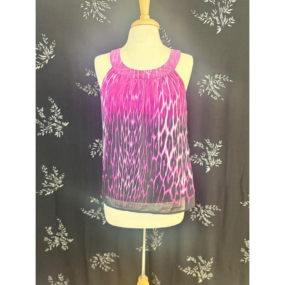 AB Studio Womens Pink & Black Sleeveless Pleated Blouse‎ Top